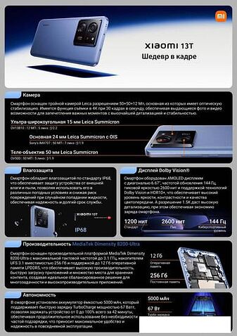 Смартфон Xiaomi 13T 12GB/256GB международная версия (черный)