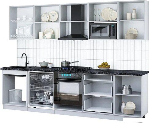 Готовая кухня Интерлиния Мила Gloss 2.9-ПМ2 (дуб вотан/серый/белый гранит)
