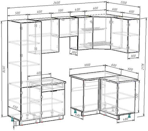 Готовая кухня ВерсоМебель Эко-1 1.2x2.6 правая (белый фасадный/ст. золотистый дуб)