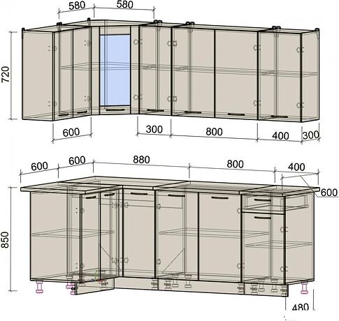 Готовая кухня Интерлиния Мила 12x21 (антрацит/серебро)