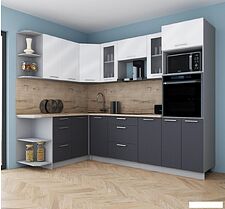 Готовая кухня Интерлиния Мила Gloss 1.68x2.6 левая (белый глянец/графит софт/травертин серый) Готовая кухня Интерлиния Мила Gloss 1.68x2.6 левая (белый глянец/графит софт/травертин серый)
