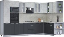 Готовая кухня Интерлиния Мила 1.88x3.4 правая (бетон лайт/антрацит/опал светлый)