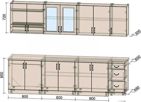 Готовая кухня Интерлиния Мила Крафт 2.8А (дуб королевский)