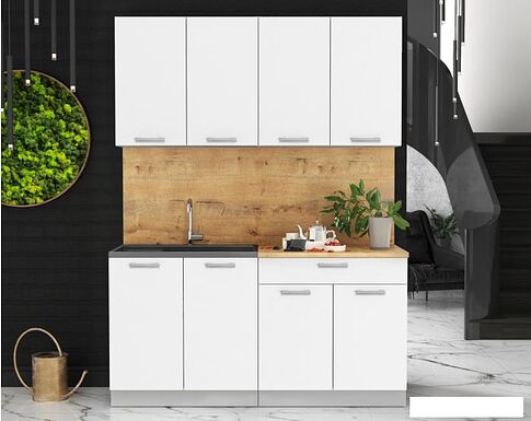 Готовая кухня Интерлиния Мила Лайт 1.6 (белый платинум/белый платинум/дуб бунратти)