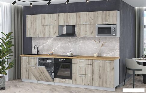 Готовая кухня Интерлиния Мила Лайт 3.0-ПМ2 (дуб серый/дуб серый/дуб бунратти)