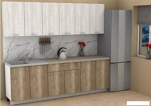 Готовая кухня ЭлиГард Lion 2.4 (сосна каньон/дуб каньон/малага)