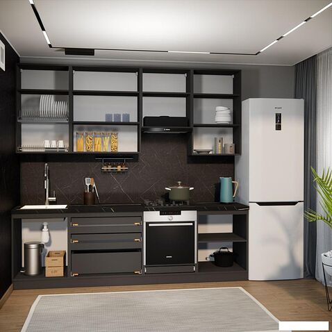 Готовая кухня ВерсоМебель Эко Премиум 2.6 (белый фасадный/ст. тунис)