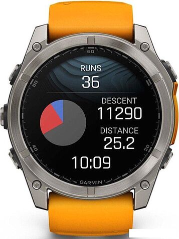 Умные часы Garmin Fenix 8 Sapphire 51мм (титановый, оранжевый силиконовый ремешок)