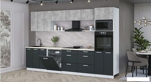 Готовая кухня Интерлиния Мила Лайт 3.3-ПМ1-2 (бетон/антрацит/опал светлый)