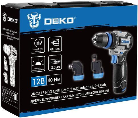 Дрель-шуруповерт Deko DKCD12 PRO ONE 085-1320 (с 2-мя АКБ, кейс)