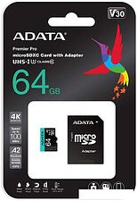 Карта памяти A-Data Premier Pro AUSDX64GUI3V30SA2-RA1 microSDXC 64GB (с адаптером) Карта памяти A-Data Premier Pro AUSDX64GUI3V30SA2-RA1 microSDXC 64GB (с адаптером)