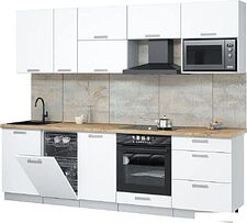 Готовая кухня Интерлиния Мила Лайт 2.6-ПМ4 (белый платинум/белый платинум/дуб бунратти)