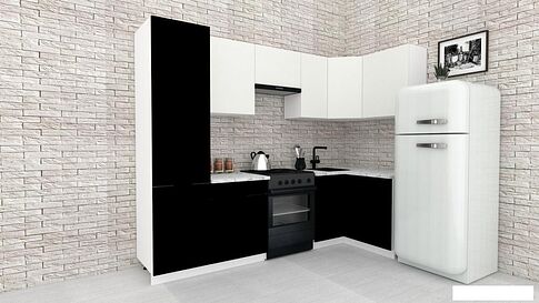 Готовая кухня ВерсоМебель Эко-2 1.2x2.7 правая (белый фасадный/черный/ст.мрамор итальянский)
