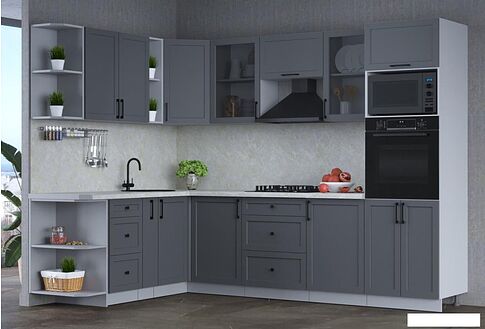 Готовая кухня Интерлиния Тренд 1.88x2.8 ВТ левая (пепел/пепел/опал светлый)