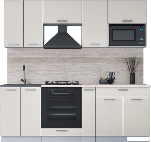 Готовая кухня Интерлиния Мила Лайт 2.2 ВТ (персидский жемчуг/персидский жемчуг/травертин серый)