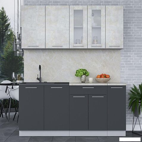 Готовая кухня Интерлиния Мила 17 (бетон лайт/антрацит/опал светлый)