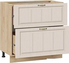 Шкаф напольный Трия Лина 1Н8Я2 с двумя ящикам (дуб крафт золотой/крем)