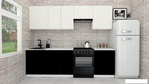 Готовая кухня ВерсоМебель Эко-2 2.6 (белый фасадный/черный/ст.мрамор итальянский)