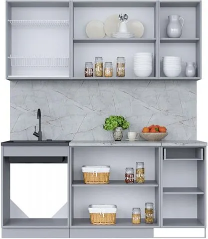 Готовая кухня Интерлиния Мила 18-60 (белый платинум/бетон портленд/белый гранит)