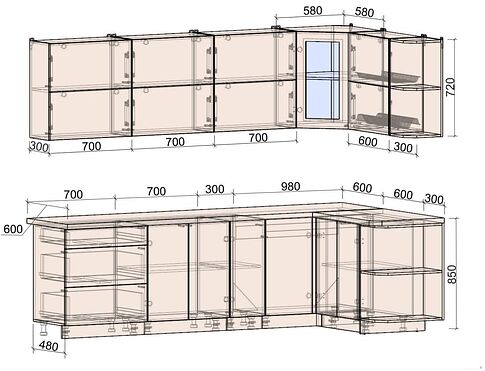 Угловая кухня Интерлиния Мила Матте 1.5x2.7 А правая (белый/мята/опал светлый)