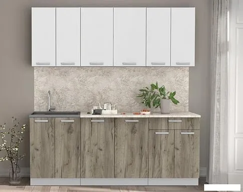 Готовая кухня Интерлиния Мила Лайт 2.0-60 (белый платинум/дуб серый/малага)