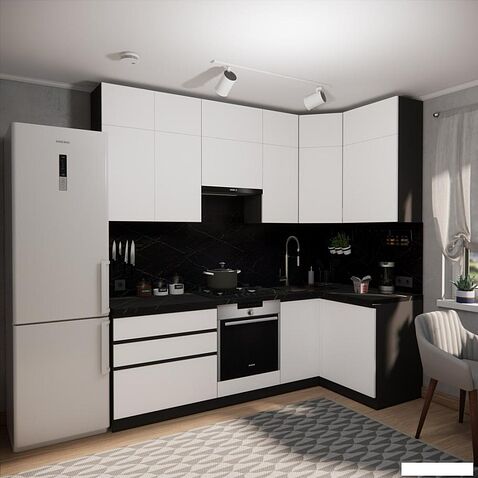 Готовая кухня ВерсоМебель Эко Премиум 1.2x2.4 правая (белый фасадный/ст. тунис)