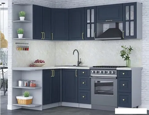 Готовая кухня Интерлиния Мила Шато 1.5x2.2 левая (индиго/индиго/опал светлый)