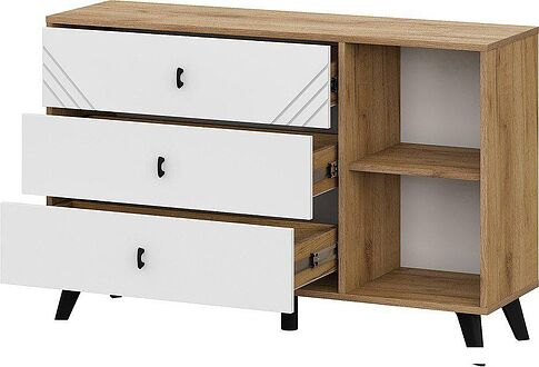 Тумба Mio Tesoro Байкал 3 ящика со створкой (дуб золотистый/белый матовый)