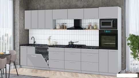 Готовая кухня Интерлиния Мила Gloss 3.6-ПМ1-2 (грей/грей/кастилло темный)