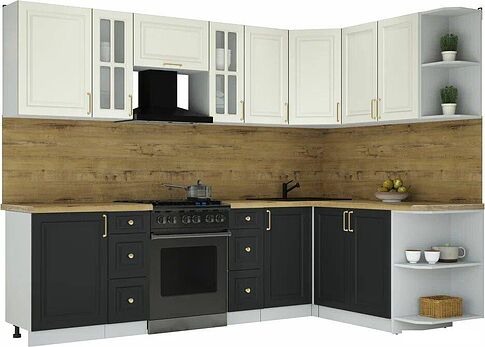 Готовая кухня Интерлиния Мила Шато 1.7x2.7 PR (белый/черный/дуб бунратти)