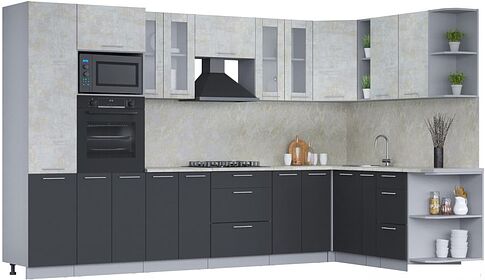 Готовая кухня Интерлиния Мила 1.88x3.4 правая (бетон лайт/антрацит/опал светлый)
