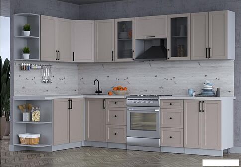 Готовая кухня Интерлиния Тренд 1.7x3.0 левая (луна/луна/бискайская сосна)