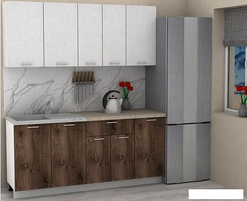 Готовая кухня ЭлиГард Lion 1.8 (белый структурный/дуб нокс/малага)