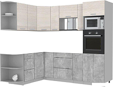 Готовая кухня Интерлиния Мила Лайт 1.68x2.4 левая без столешницы (вудлайн кремовый/бетон)