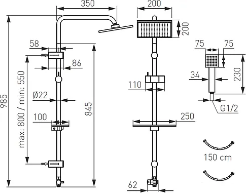 Душевая система Ferro Squerto Lux NP24-BL (черный)