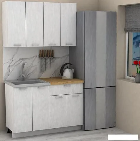 Готовая кухня ЭлиГард Lion 1.2 (белый структурный/дуб бунратти)