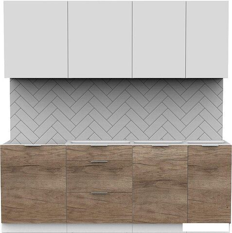 Готовая кухня Интермебель Микс Топ-6 2.1м без столешницы (белый премиум/дуб каньон)