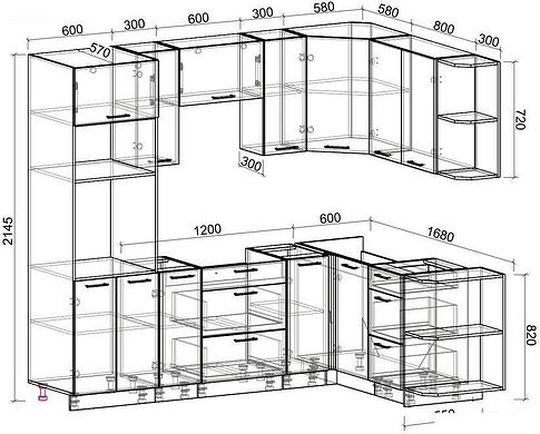 Готовая кухня Интерлиния Мила Лайт 1.68x2.4 правая без столешницы (бетон)