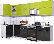 Угловая кухня Интерлиния Мила Gloss 60-12x29 (яблоко/черный глянец) Угловая кухня Интерлиния Мила Gloss 60-12x29 (яблоко/черный глянец)