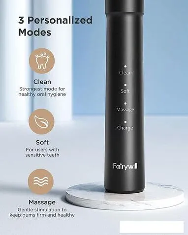 Электрическая зубная щетка Fairywill E11 (черный, 8 насадок)