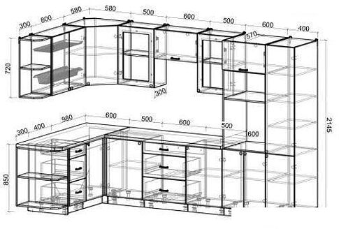 Готовая кухня Интерлиния Мила Деко 1.68x3.2 левая (мята-мята-травертин серый)
