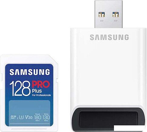 Карта памяти Samsung PRO Plus 2023 SDXC 128GB (с кардридером)