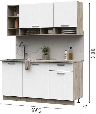 Готовая кухня Стендмебель Рица 1.6 (белый текстура/дуб крафт серый)