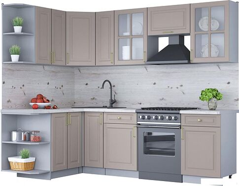 Готовая кухня Интерлиния Мила Шато 1.5x2.5 левая (луна/луна/бискайская сосна)