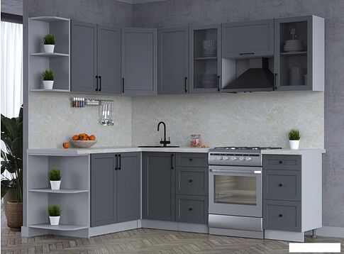 Готовая кухня Интерлиния Тренд 1.7x2.4 левая (пепел/пепел/опал светлый)