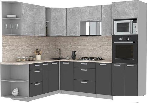 Готовая кухня Интерлиния Мила Лайт 1.88x2.6 левая (бетон/антрацит/травертин)