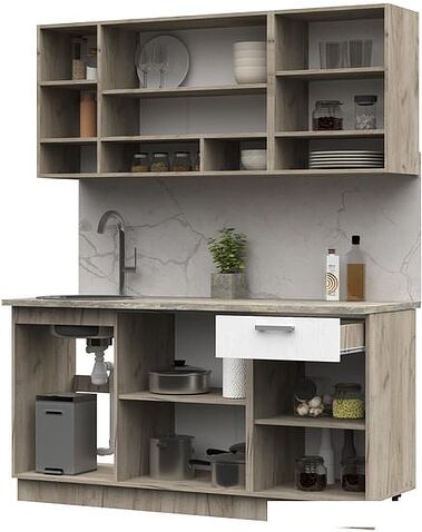 Готовая кухня Стендмебель Рица 1.6 (белый текстура/дуб крафт серый)