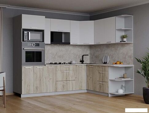 Готовая кухня Интерлиния Мила Лайт 1.68x2.4 правая (белый платинум/дуб серый/малага)