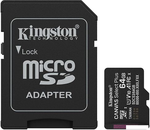 Карта памяти Kingston Canvas Select Plus microSDXC 64GB SDCS3/64GB (с адаптером)