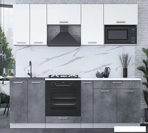 Готовая кухня Интерлиния Мила Лайт 2.2 ВТ (белый платинум/бетон портленд/белый гранит)